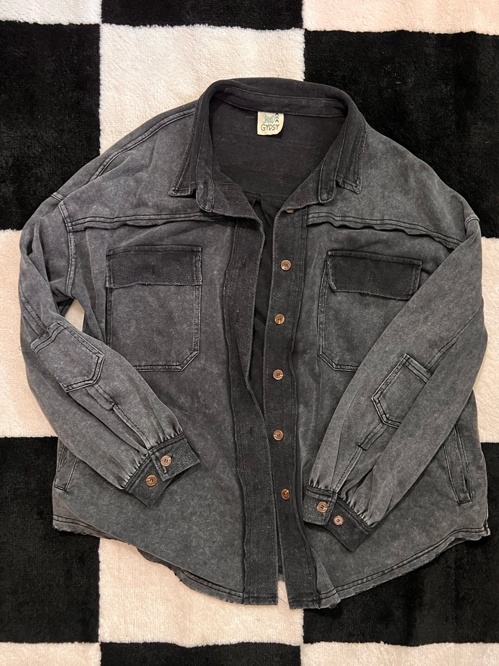 Jaded Gypsy Acid Washed Black Lightweight Oversized Utility Shirt Jacket